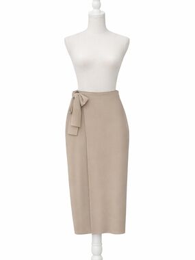 Milano Knit Wrap Illusion Midi Skirt Sand / Tan XS Minimalist Clean Girl